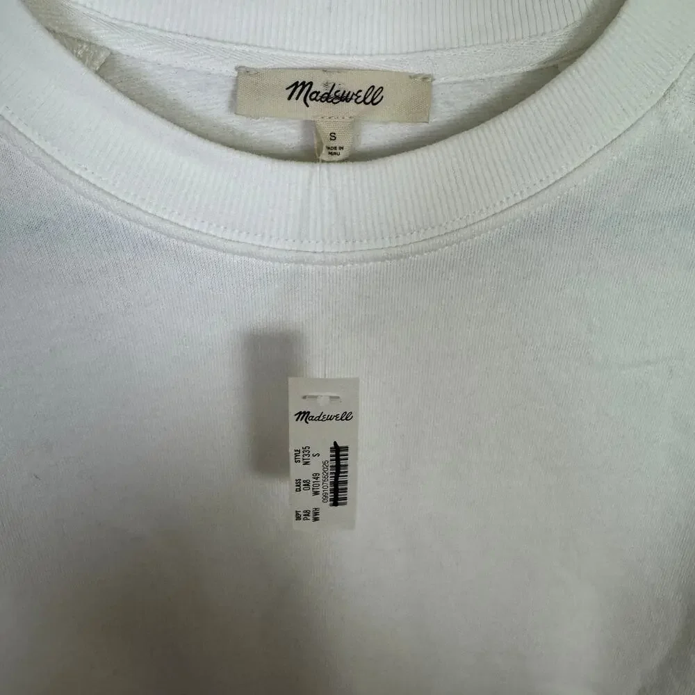 Madewell Puff-Sleeve Sweatshirt Tee Womens S Cream Cotton-Blend Fleece Crew Neck
